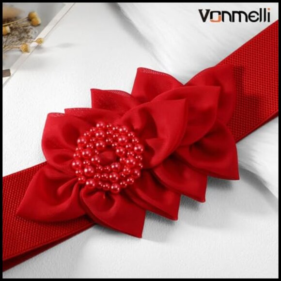 Wide Elastic Belt with Flower Pearl Decoration Stretchy Snap Closure main image 4